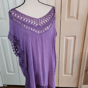 Purple Crochet Women Swim Coverup